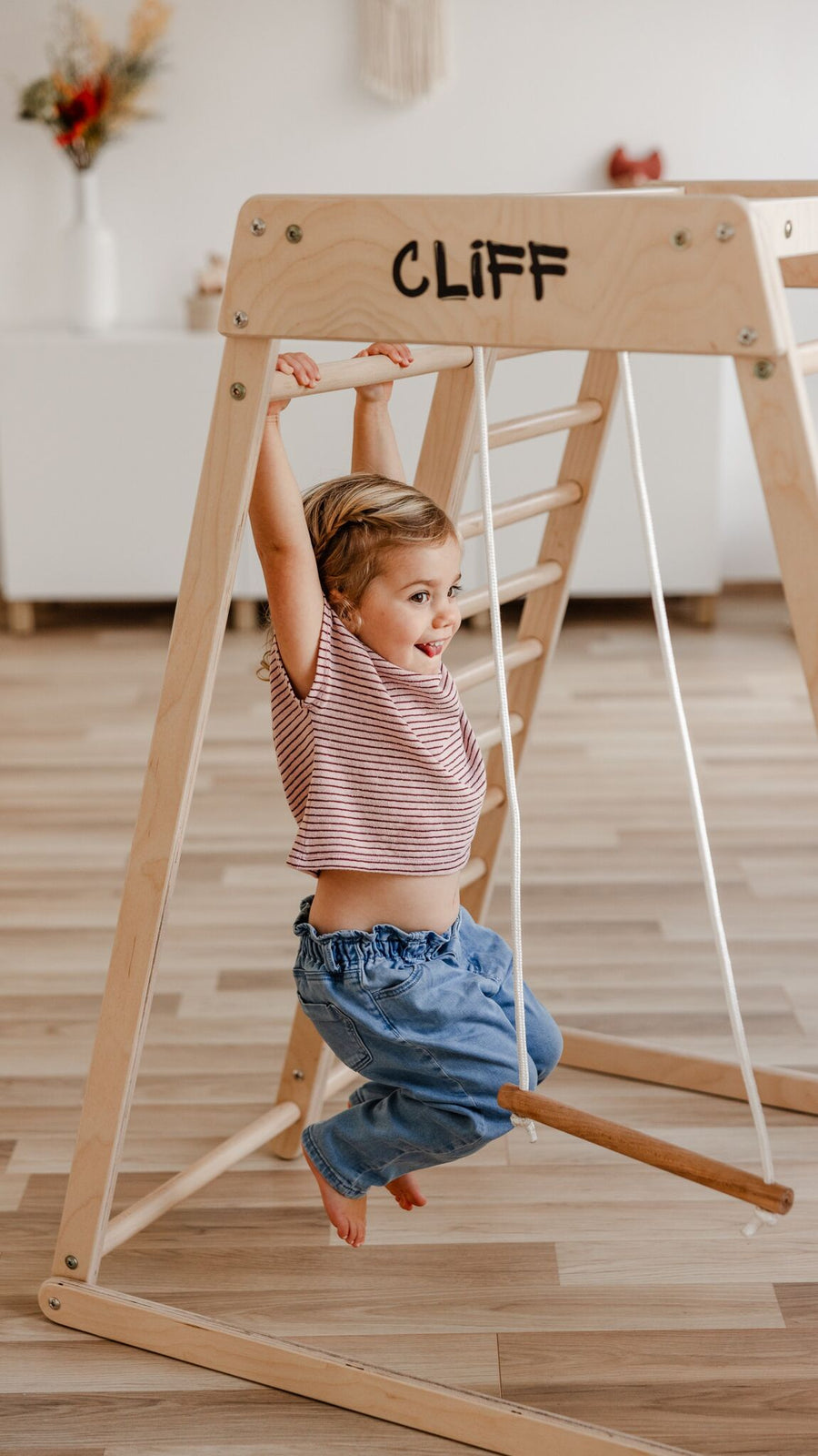 Aire de jeu indoor en bois + tobogan + trapèze - Ima Boutique Paris