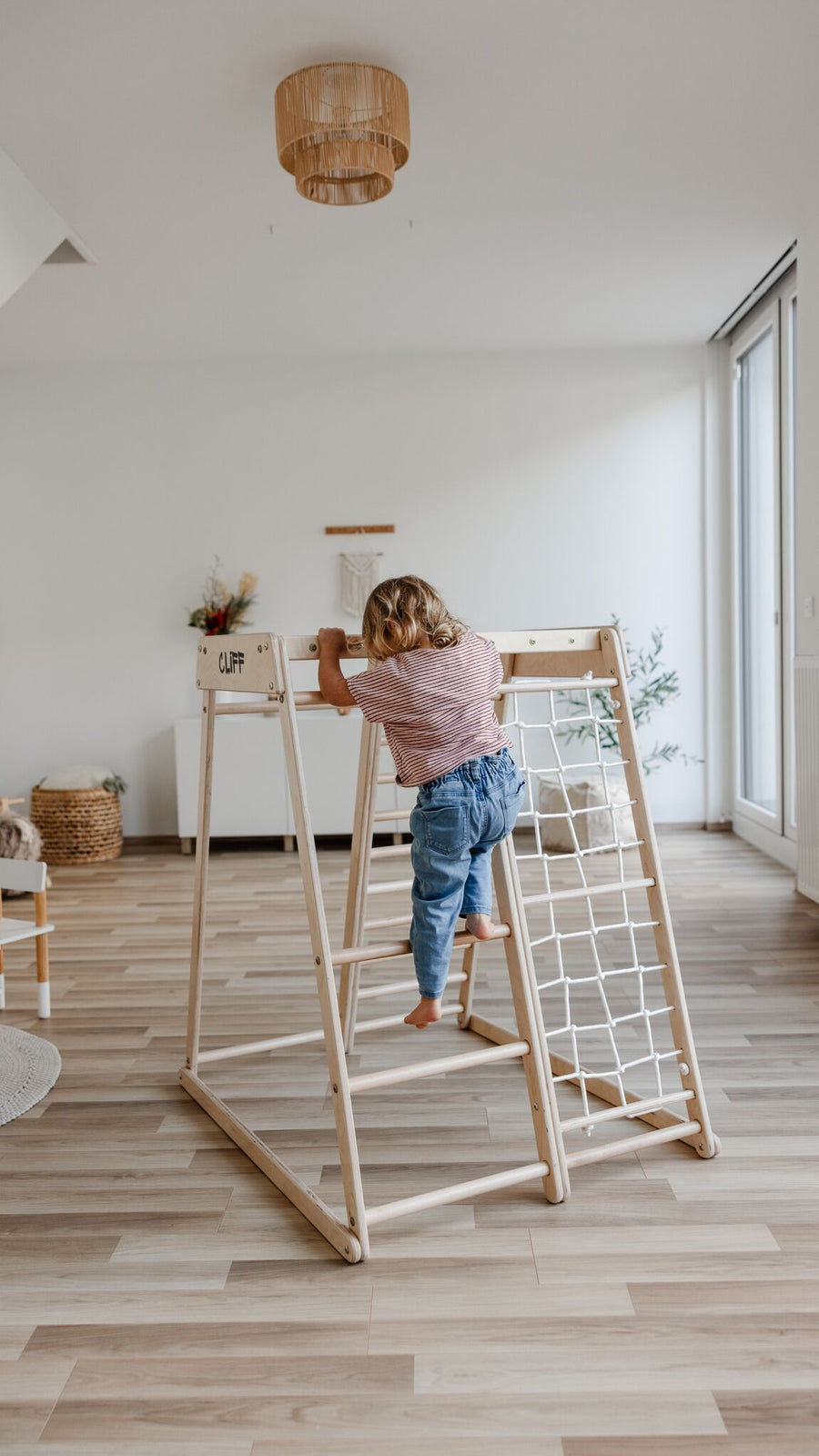 Aire de jeu indoor en bois + tobogan + trapèze - Ima Boutique Paris