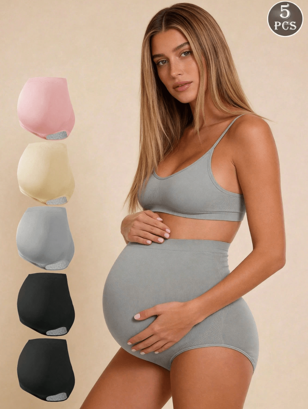 Lot de 5 Culottes de grossesse - Noir, Gris, Beige, Rosé - Ima Boutique Paris