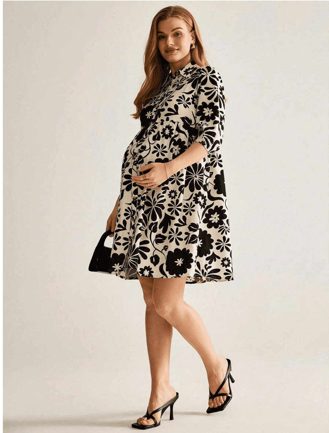 Magnifique Robe de Grossesse Florale à Col Boutonné - Ima Boutique Paris