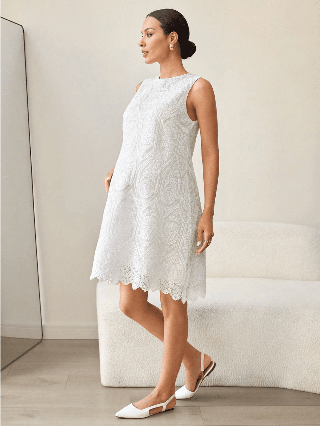 Robe de Grossesse + maternité blanche en dentelle sans manche - Ima Boutique Paris