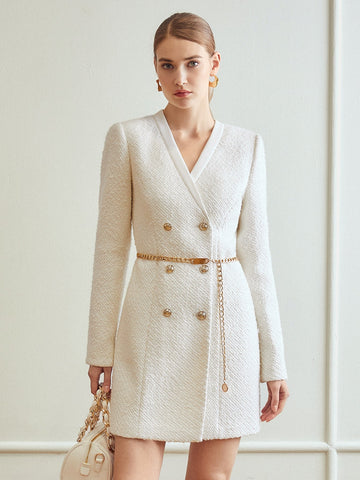 Robe ajustée en mélange de laine en tweed (sans ceinture) - Ima Boutique Paris