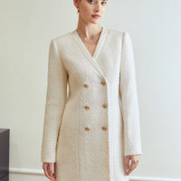 Robe ajustée en mélange de laine en tweed (sans ceinture) - Ima Boutique Paris
